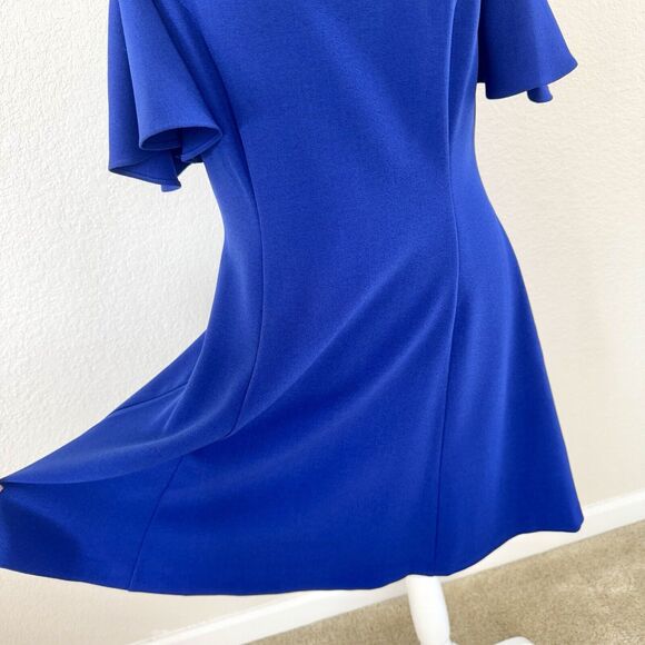 Eliza J Royal Blue Ruffle Cut-Out Sleeve A-line Dress Size 8 Cold Shoulder - Picture 3 of 14